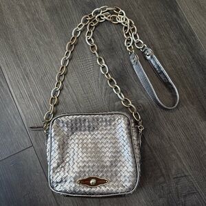 Vintage Elliott Lucca Purse Woven Leather Metallic Crossbody Small Bag NWOT